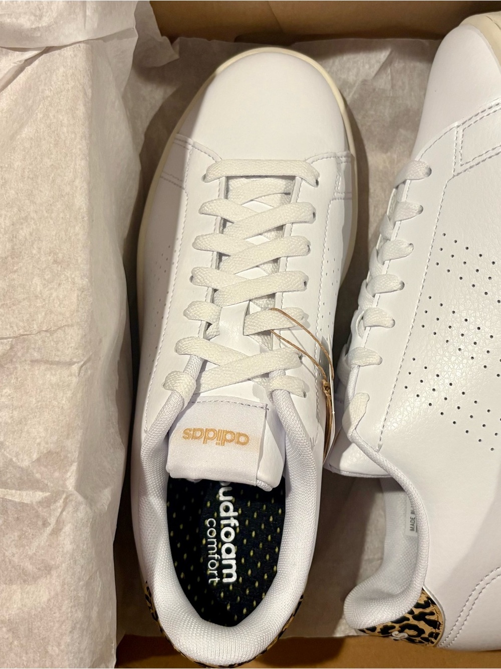 adidas White Sneakers with Leopard Heel Accent